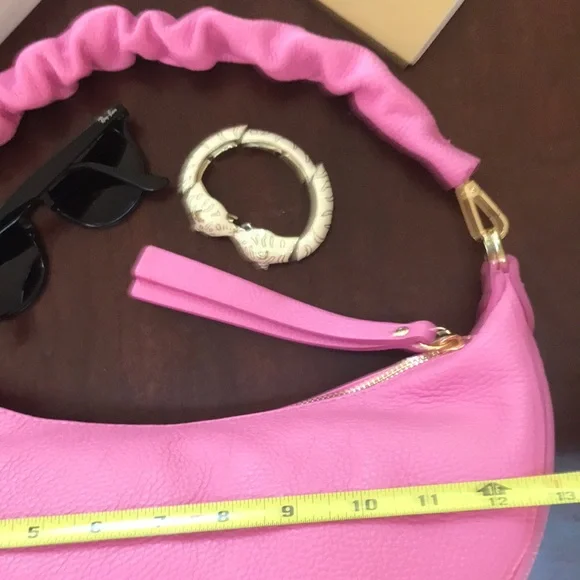 Ultra Pink Italian Leather Crescent / Sling Shoulder Bag - Picture 6 of 12